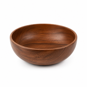 Jaswehome natural finish acacia wood bowl holding fresh organic salad grains on a modern dining table.