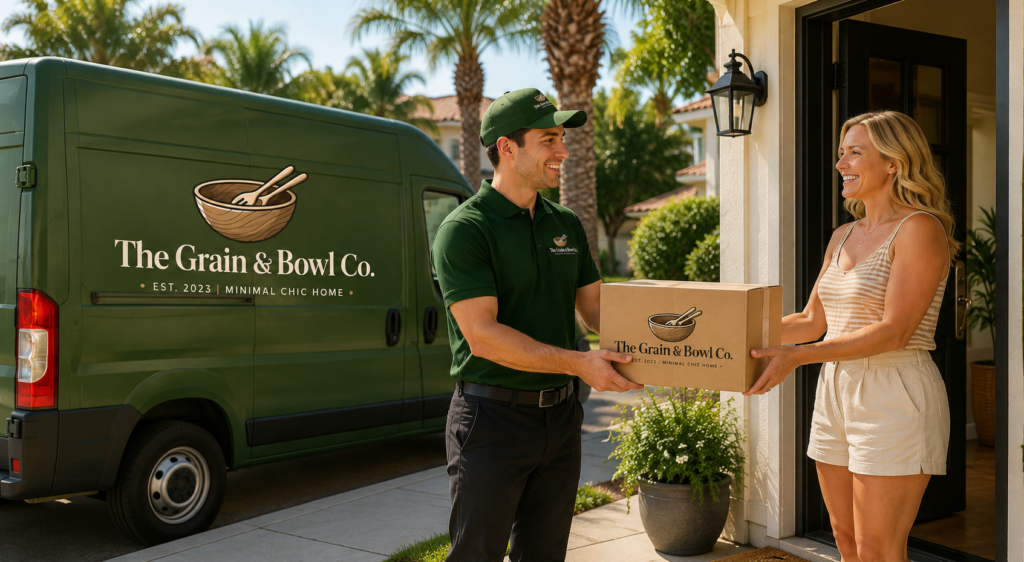 wooden salad bowl package delivery in a sunny neighborhood