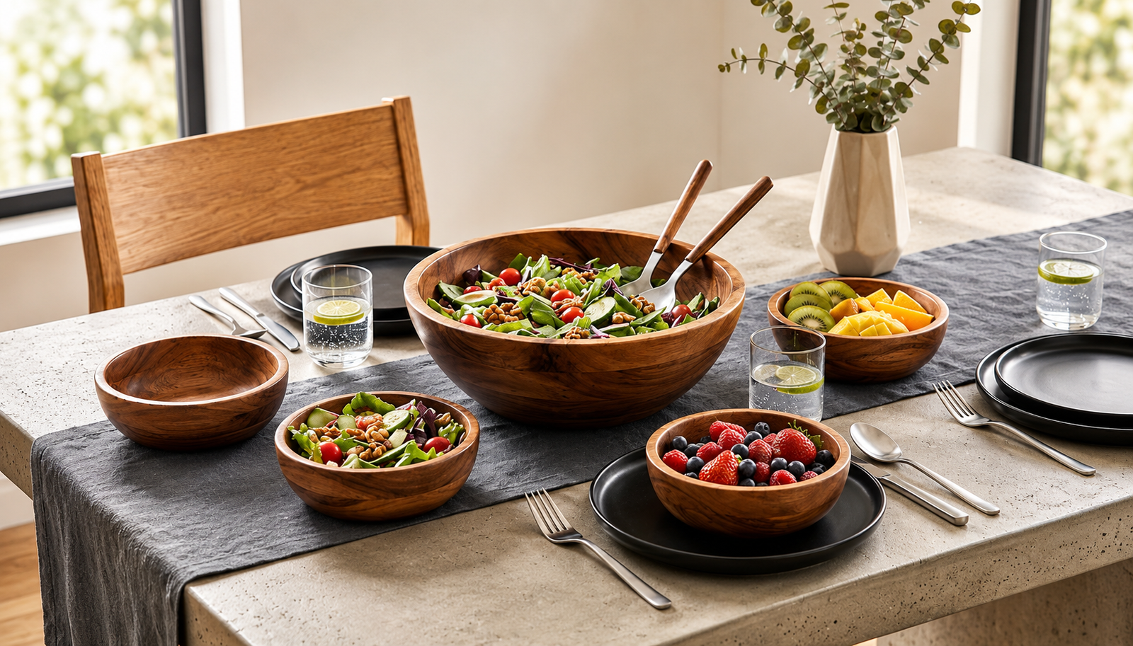 category-02 a-beautifully-arranged-artisan-wood-bowl-set-made-of-rich-acacia-timber-including-a-large-matching-salad-bowl-and-individual-serving-bowls-on-a-contemporary-dining-table